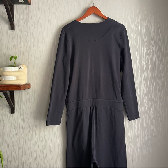 COS navy blue jersey knit faux wrap jumpsuit size large - Picture 8 of 11